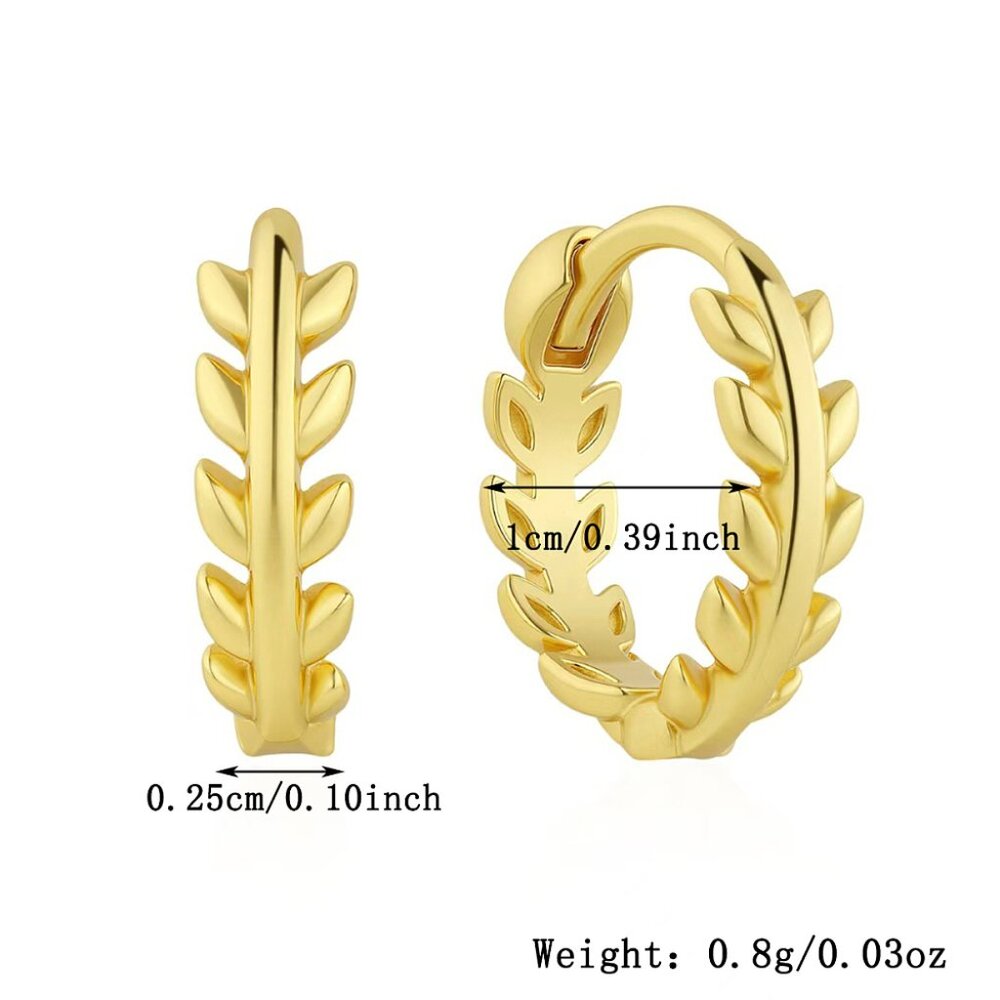 Golden laurel leaf little hoops in 925 sterling silver Greek inspired